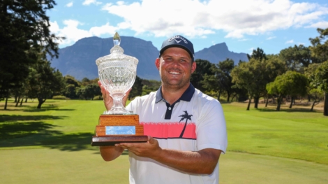 CAPE TOWN, SOUTH AFRICA - FEBRUARY 20: JC Ritchie celebrates his win during day 4 of the Bain's Whisky Cape Town Open at Royal Cape Golf Club and Rondebosch Golf Club on February 20, 2022 in Cape Town, South Africa. (Photo by Carl Fourie/Gallo Images)