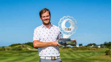 ST FRANCIS BAY, SOUTH AFRICA - OCTOBER 01: Ruan Korb  winner of the Vodacom Origins of Golf at St Francis Links on October 01, 2022 in St Francis Bay, South Africa. EDITOR'S NOTE: For free editorial use. Not available for sale. No commercial usage. (Photo by Tyrone Winfield/Sunshine Tour/Gallo Images)