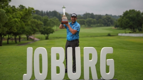 JOHANNESBURG, SOUTH AFRICA - NOVEMBER 27: Thriston Lawrence celebrates during round 3 of the 2021 Joburg Open at Randpark Golf Club on November 27, 2021 in Johannesburg, South Africa. (Photo by Carl Fourie/Gallo Images)
